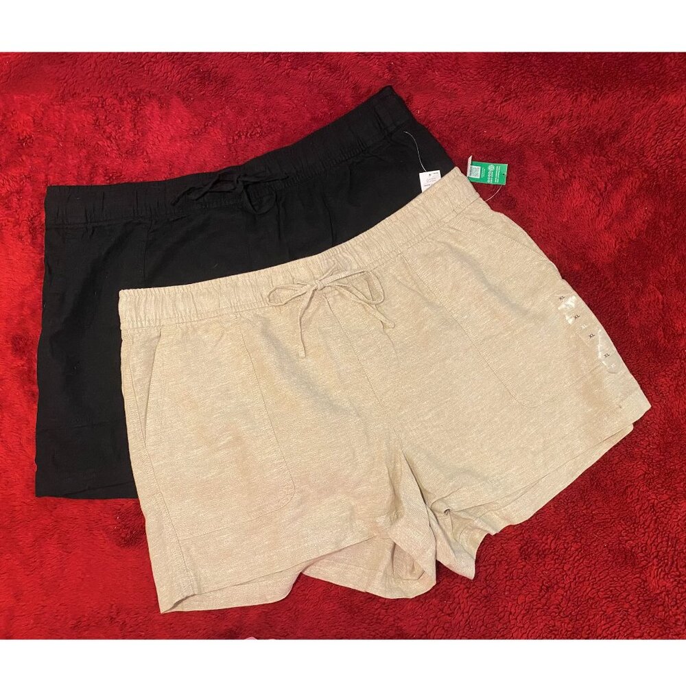 Women's GAP Linen Blend Drawstring Shorts - 2 Pairs!  Black & Khaki - XL - NWT!